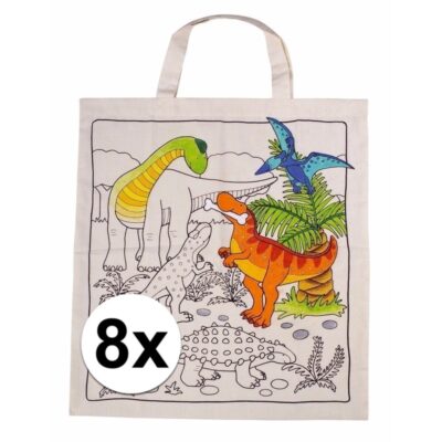 8 stuks inkleurbaar tasjes met dinosaurus motief 10115934