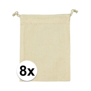 8 x Voordelige beige katoenen cadeauzakjes 10 x 14 cm 10119711