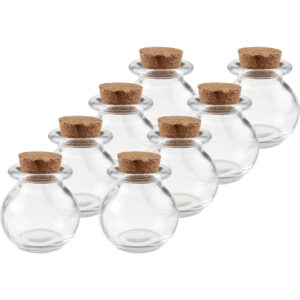 8x Mini glazen ronde flesjes/potjes 5