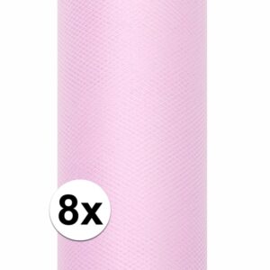 8x Rollen tule stof licht roze 15 cm breed 10112430