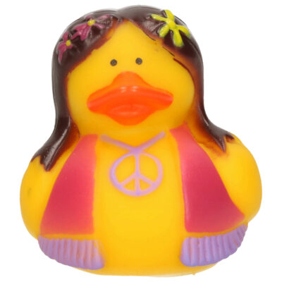 Badeendje flower power hippie geel met roze/paars vestje 5 cm 10369523