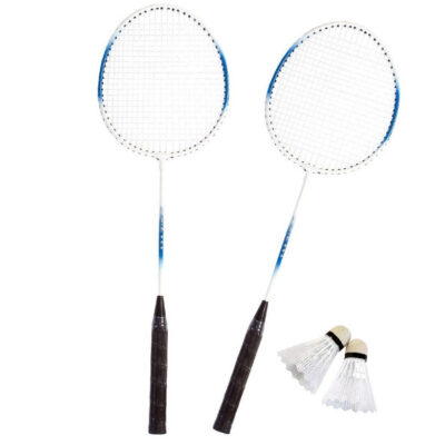 Badminton set blauw/wit met 2 shuttles en opbergtas 10201617