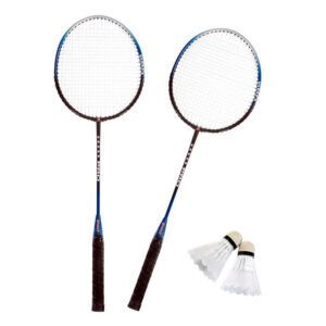 Badminton set zilver/blauw met 2 shuttles en opbergtas 10193479