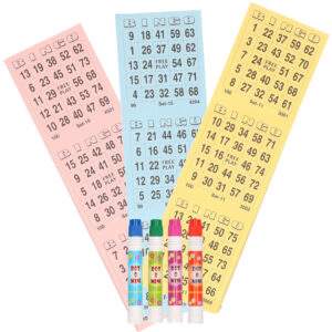 Bingo spel accessoires set nummers 1-75/150x bingokaarten/4x bingostiften 10225509