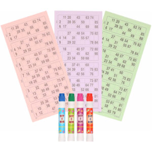 Bingo spel accessoires set nummers 1-90/100x bingokaarten/4x bingostiften 10225507