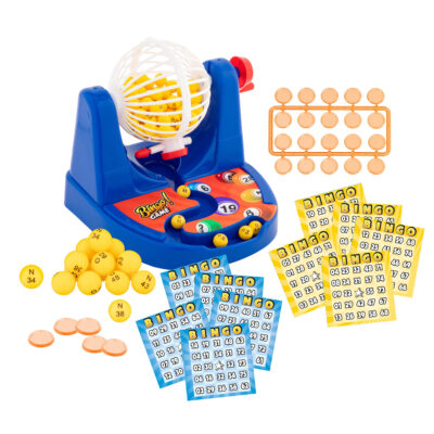 Bingo spel set blauw nummers 1-75 met molen en 35 bingokaarten 10321264