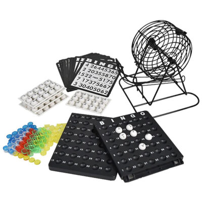 Bingo spel zwart/wit complete set 19 cm nummers 1-75 met molen en bingokaarten 10096103