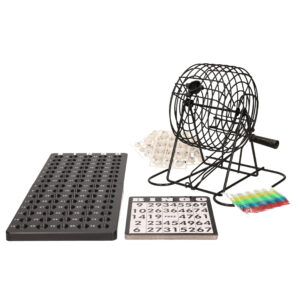 Bingo spel zwart/wit complete set 20 cm nummers 1-75 met molen en bingokaarten 10225346