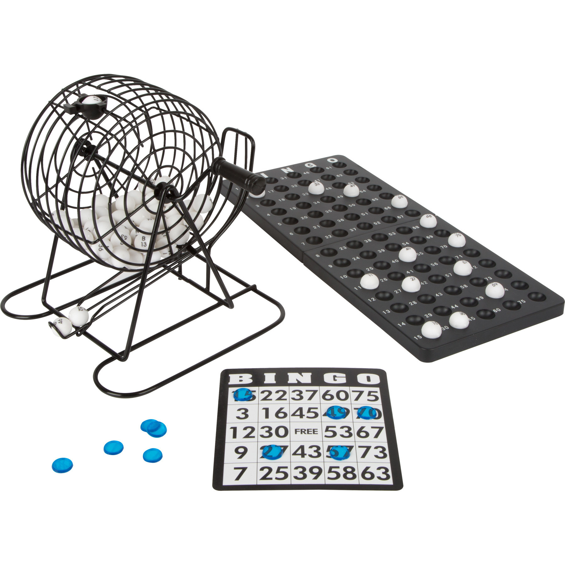 Bingo spel zwart/wit complete set 20 cm nummers 1-75 met molen/168x bingokaarten/2x stiften 10225503