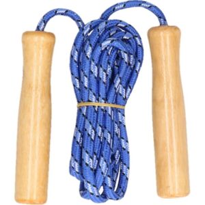 Blauw springtouw met houten handvatten 236 cm 10141552