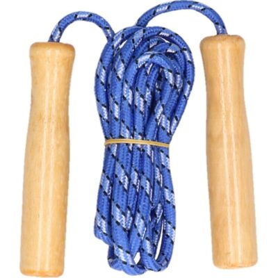 Blauw springtouw met houten handvatten 236 cm 10141552