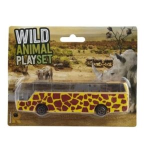 Bus safari speelgoedauto geel giraffe print 14 cm 10175297