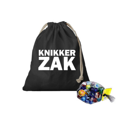 Canvas knikkerzak/ knikker opbergzakje met koord zwart en 1 kilo knikkers bonken 10320468