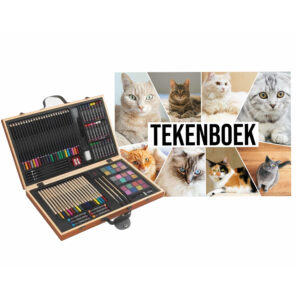 Complete teken/schilder doos 88-delig met een A4 Katten schetsboek 10249903