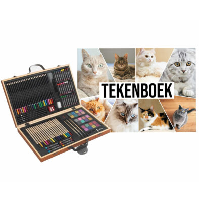 Complete teken/schilder doos 88-delig met een A4 Katten schetsboek 10249903