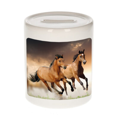 Dieren foto spaarpot bruin paard 9 cm - paarden spaarpotten jongens en meisjes 10257185