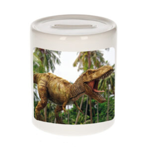 Dieren foto spaarpot brullende t-rex dinosaurus 9 cm - dinosaurussen spaarpotten jongens en meisjes 10257196