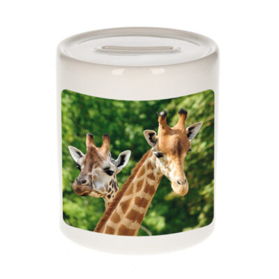 Dieren foto spaarpot giraffe 9 cm - giraffen spaarpotten jongens en meisjes 10257175