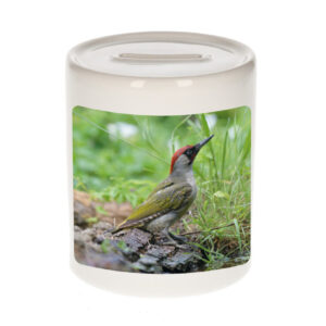 Dieren foto spaarpot groene specht 9 cm - vogels spaarpotten jongens en meisjes 10257191