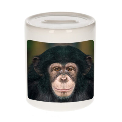 Dieren foto spaarpot leuke chimpansee 9 cm - apen spaarpotten jongens en meisjes 10257167