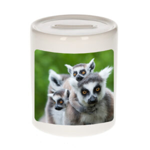 Dieren foto spaarpot maki 9 cm - maki apen spaarpotten jongens en meisjes 10250782