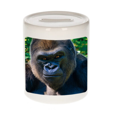 Dieren foto spaarpot stoere gorilla 9 cm - gorilla apen spaarpotten jongens en meisjes 10257161