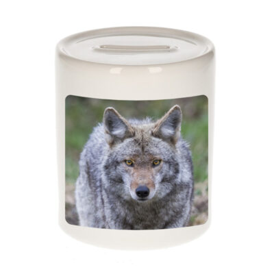 Dieren foto spaarpot wolf 9 cm - wolven spaarpotten jongens en meisjes 10250805