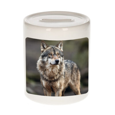 Dieren foto spaarpot wolf 9 cm - wolven spaarpotten jongens en meisjes 10257156