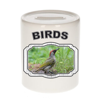 Dieren groene specht spaarpot - birds/ vogels spaarpotten kinderen 9 cm 10257133