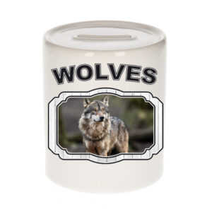 Dieren wolf spaarpot - wolves/ wolven spaarpotten kinderen 9 cm 10257098