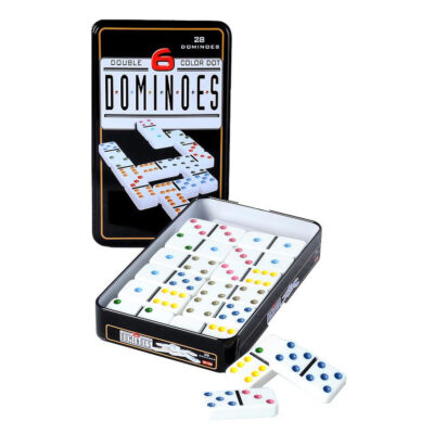 Domino spel dubbel/double 6 in blik 28x stenen 10239383