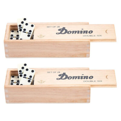 Domino spel dubbel/double 6 in houten doos 112x stenen 10240822