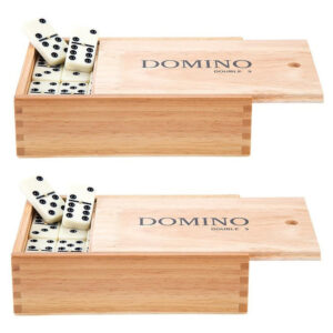 Domino spel dubbel/double 9 in houten doos 110x stenen 10240825