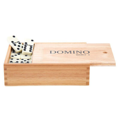 Domino spel dubbel/double 9 in houten doos 55x stenen 10239429