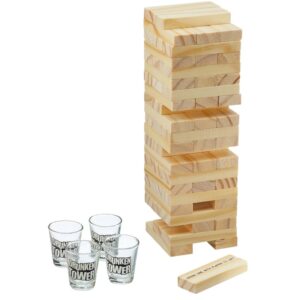 Drankspel bouwsteen toren shotspel met 4 shotglaasjes 10153728