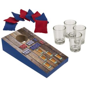 Drankspel pittenzak gooien shotspel met 4 shotglaasjes 10153747