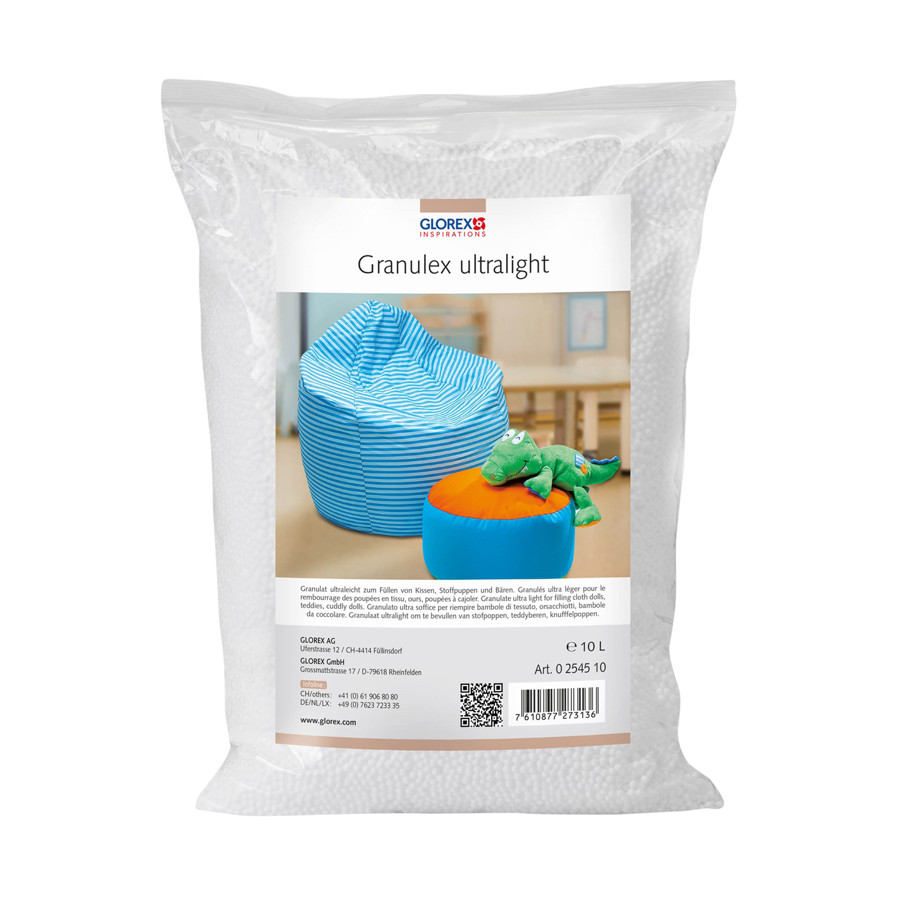 Glorex Hobby vulmateriaal - 10 liter voor knuffels/kussens - wit - piepschuim balletjes 10436750