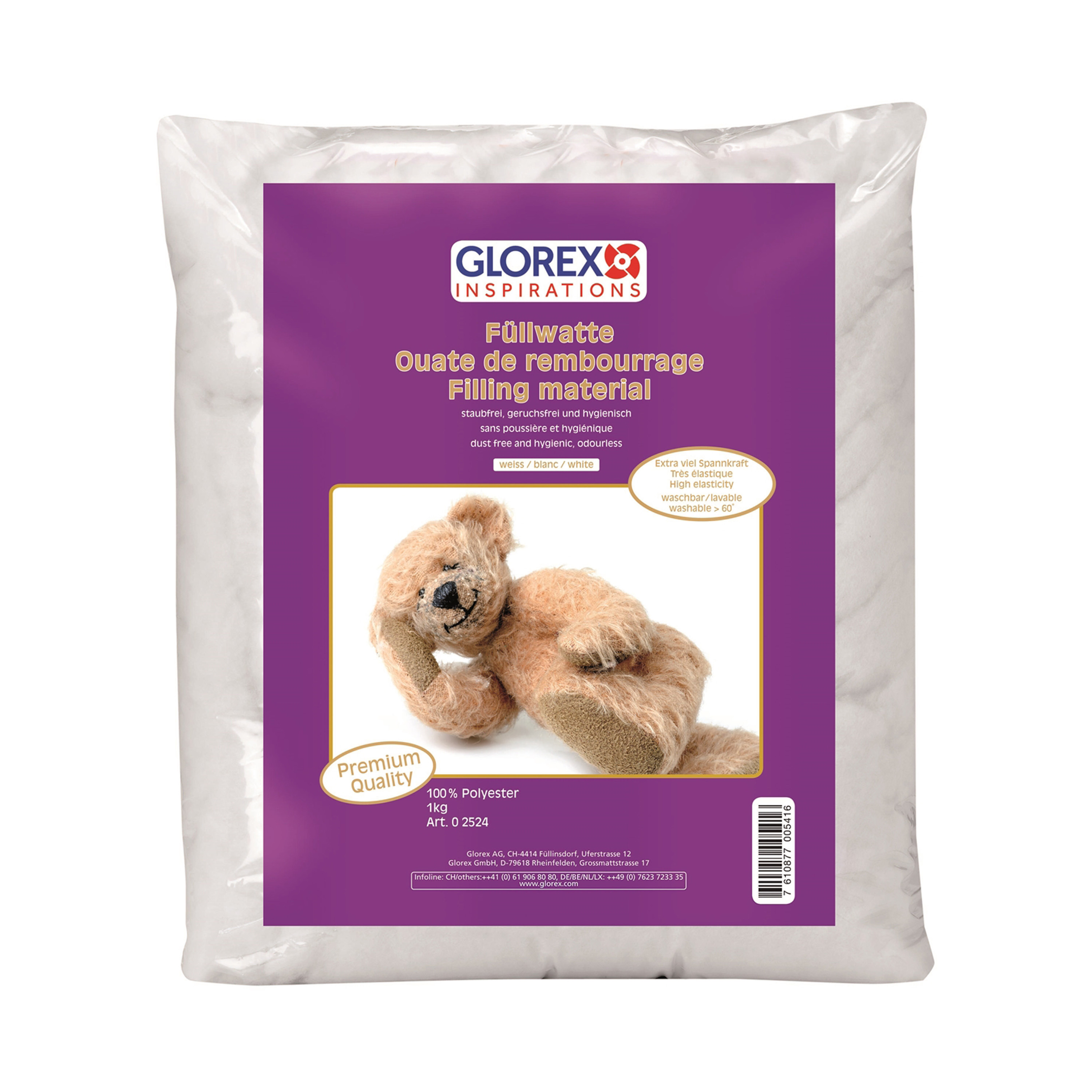 Glorex Hobby vulmateriaal - polyester - 1 kilo gram voor knuffels/kussens - wit - donzig 10436725