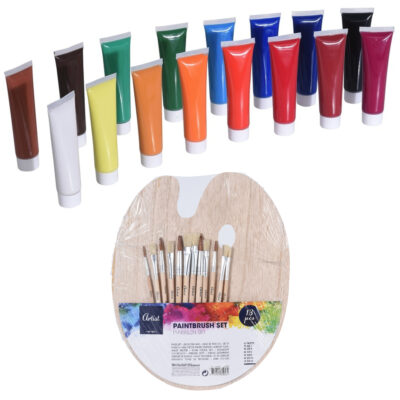 Hobby/knutsel schilderen set acryl verf met palet en kwasten 10245456