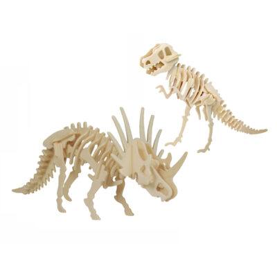 Houten 3D dino puzzel bouwpakket set T-rex en styracosaurus 10331482