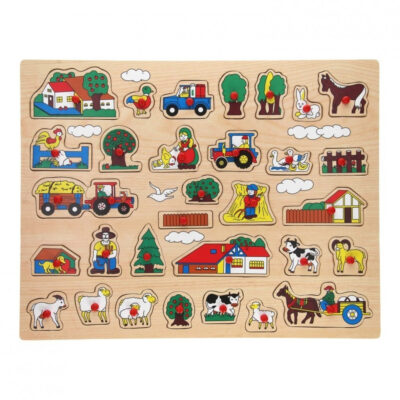 Houten knopjes/noppen puzzel boerderij thema 45 x 35 cm speelgoed 10229079