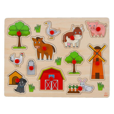 Houten knopjes/noppen speelgoed puzzel boerderij thema 30 x 22 cm 10239337