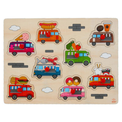 Houten knopjes/noppen speelgoed puzzel foodtruck thema 30 x 22 cm 10239203