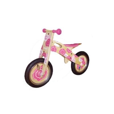 Houten loopfiets met roze bloemen voor kinderen 10058197