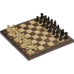 Houten magnetisch schaakbord met schaakstukken 28 x 28 cm opvouwbaar 10319812