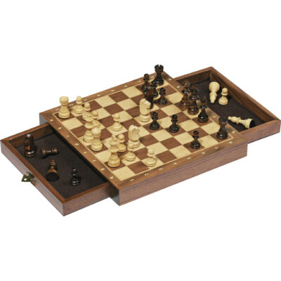 Houten magnetisch schaakbord met schaakstukken en lades 25 x 25 cm 10319814