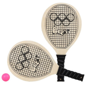 Houtkleurige beachball set met tennisracketprint buitenspeelgoed 10223110