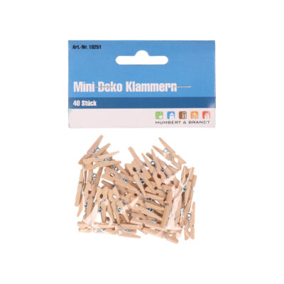 Humbert 40x mini decoratieve houten clips - 25mm - knijpers 10428008