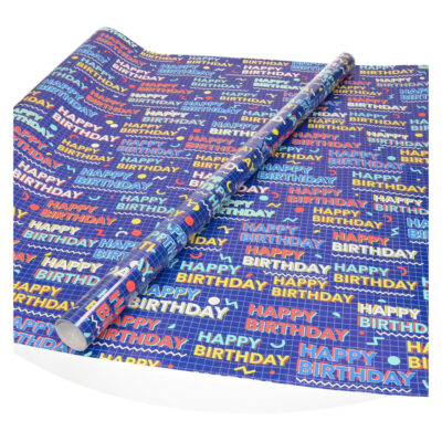 Inpakpapier/cadeaupapier blauw Happy Birthday 200 x 70 cm 10363666