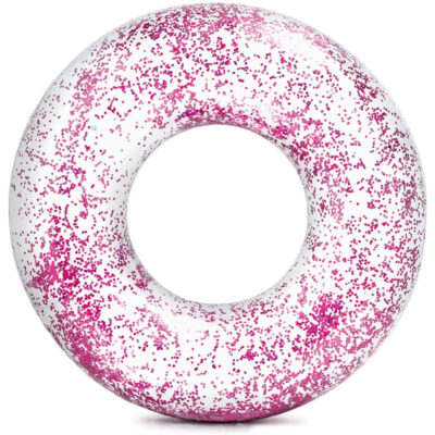 Intex opblaasbare roze glitter zwemband/zwemring transparant 120 cm 10225028